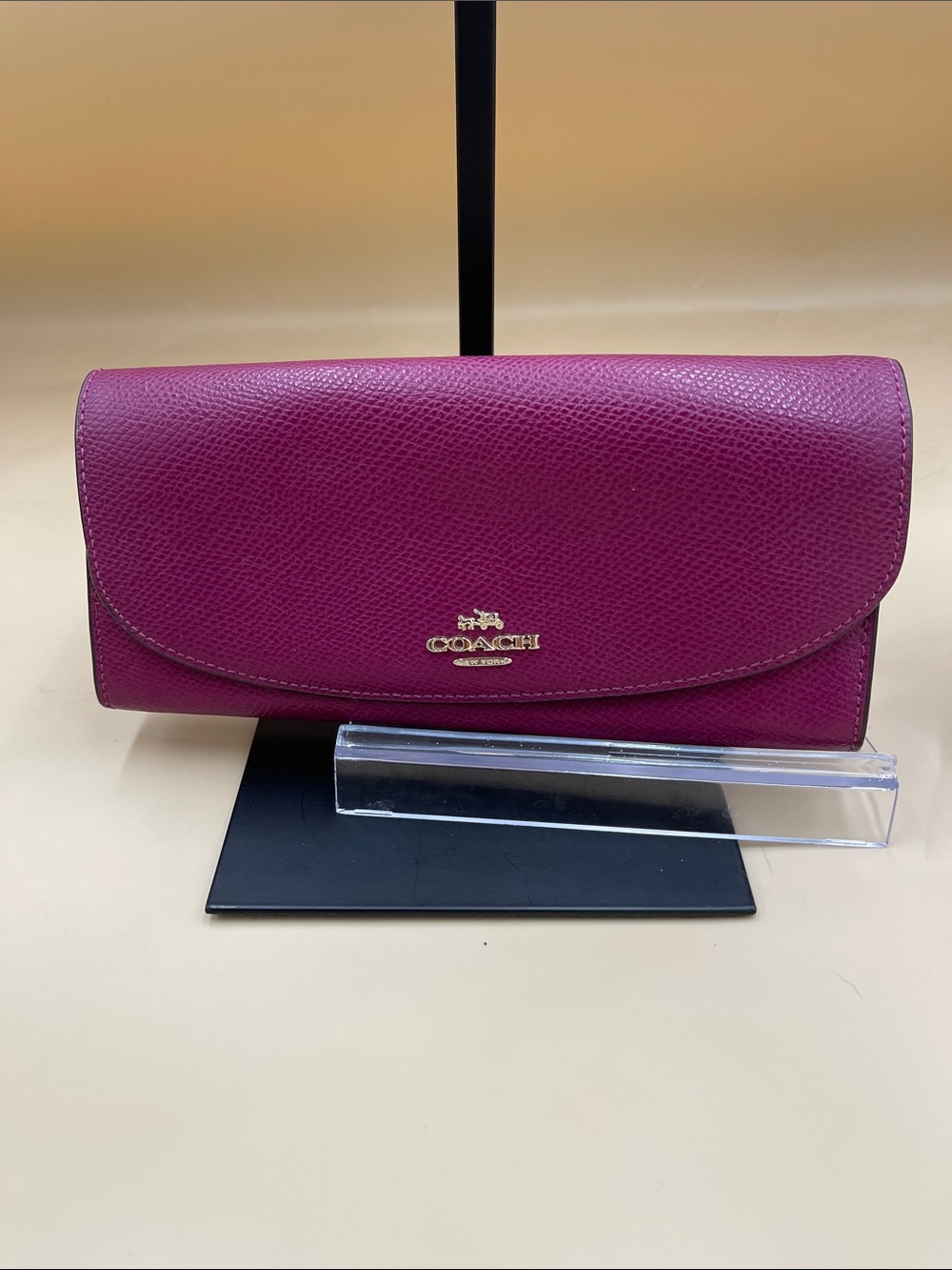 Coach Pebbled Leather Wallet - Magenta Beautiful